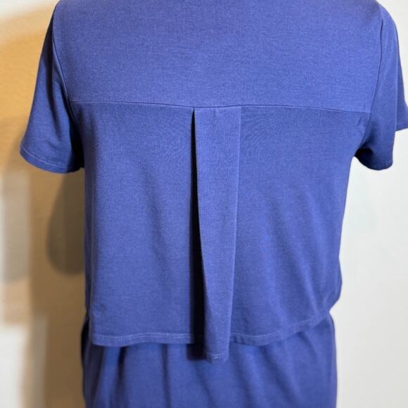J. Jill dress Ink blue short sleeved knit open button neck layered back Sz S - Picture 6 of 9